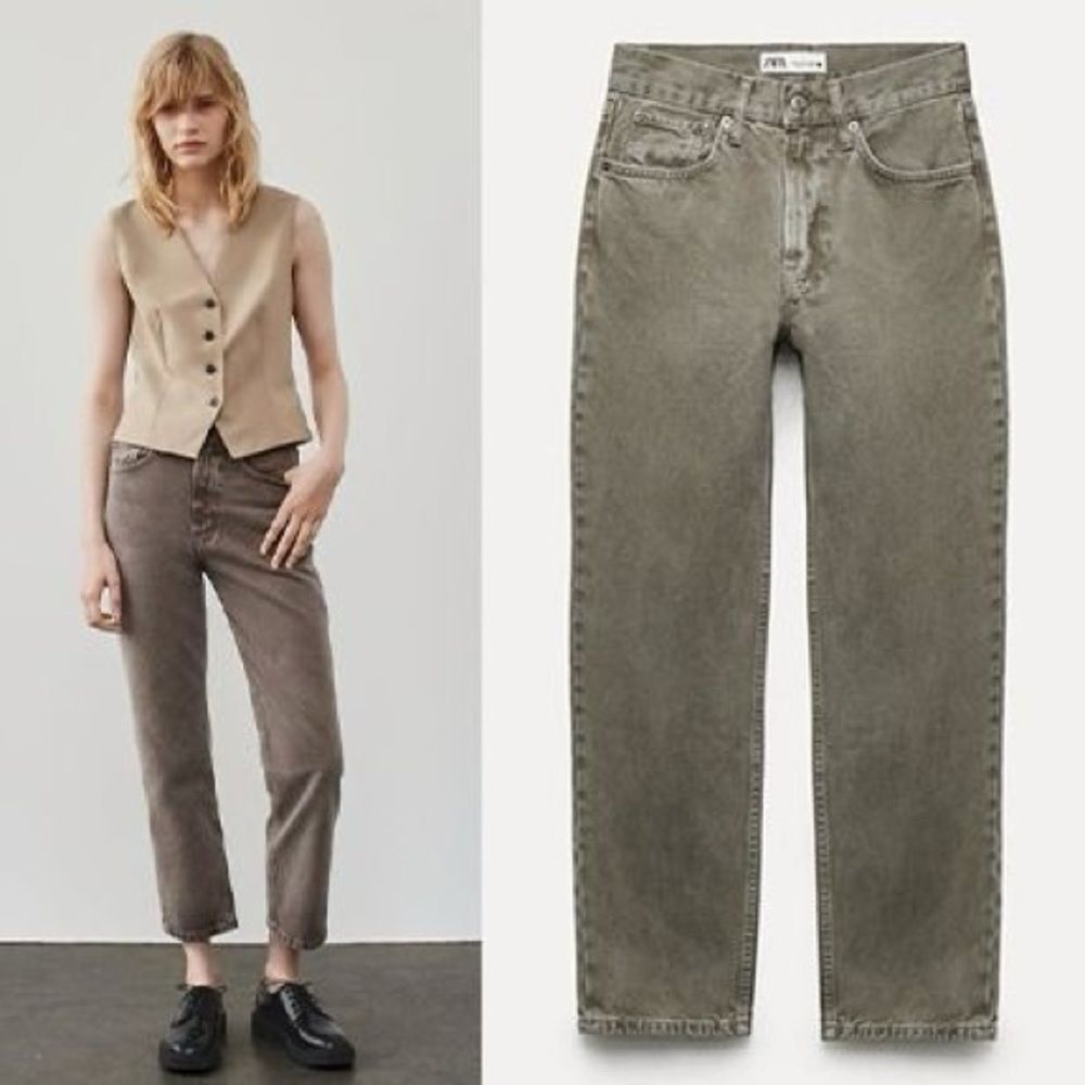 ZARA STRAIGHT CUT MID RISE CROPPED JEANS